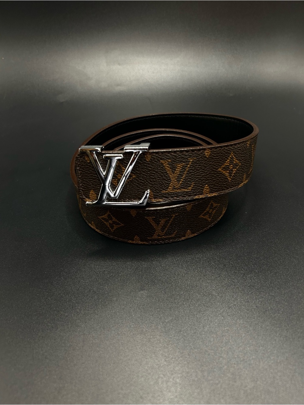 Louis Vuitton Brown Monogram Canvas Belt with Silver LV Buckle